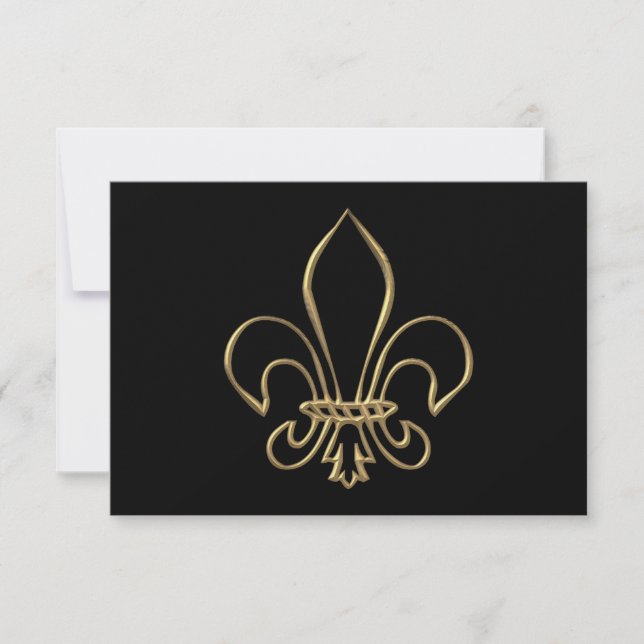 Golden "3-D" Fleur-de-lis RSVP Card (Front)