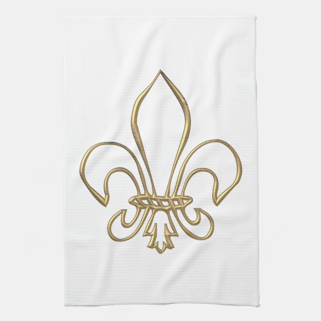 Golden "3-D" Fleur-de-lis Tea Towel (Vertical)
