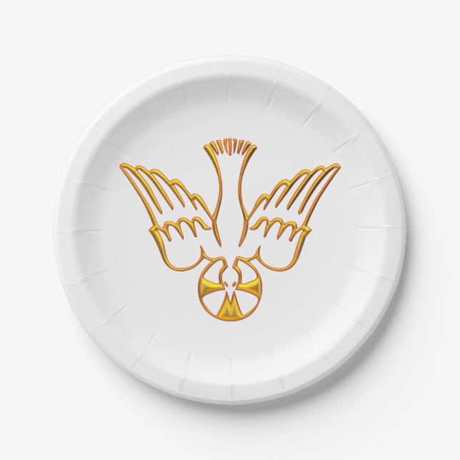 Golden 3-D Look Descent of Holy Spirit Paper Plate (Front)