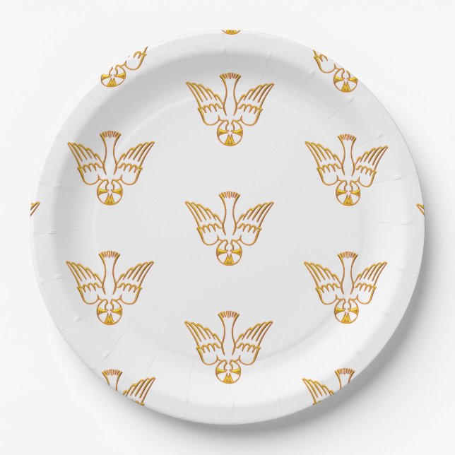 Golden 3-D Look Descent of Holy Spirit Paper Plate (Front)