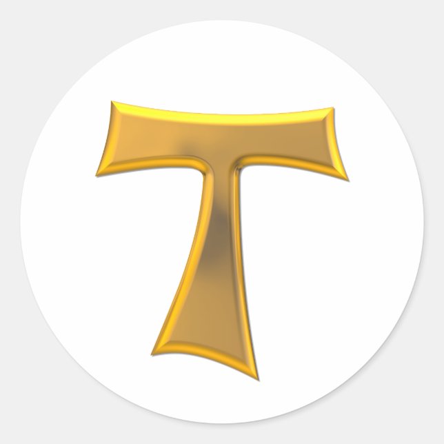 Golden 3-D Look Franciscan Tau Cross Classic Round Sticker (Front)