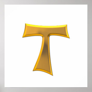 Golden 3-D Look Franciscan Tau Cross Poster