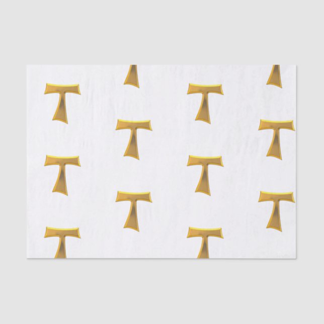 Golden 3-D Look Franciscan Tau Cross Tissue Paper (Front)