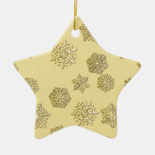 Golden 3-d snowflakes on a gold background ceramic ornament