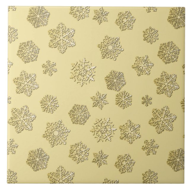 Golden 3-d snowflakes on a gold background ceramic tile (Front)