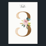 Golden 3 Floral Table Number Card<br><div class="desc">Golden number with soft pastel floral embelishment table number card. Personalise text font style,  size,  and colour.</div>