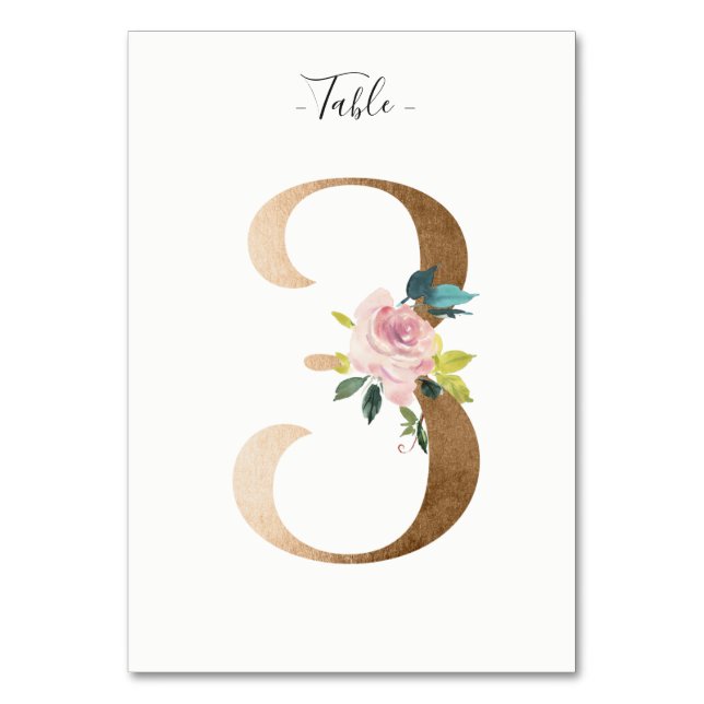 Golden 3 Floral Table Number Card (Front)