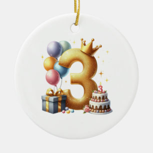 Golden 3rd Birthday Ceramic Ornament