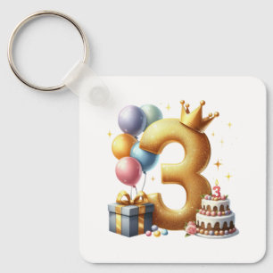 Golden 3rd Birthday Key Ring