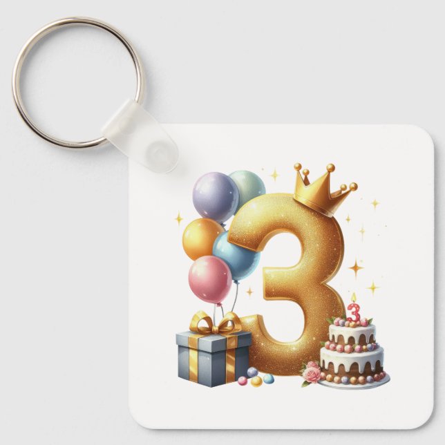 Golden 3rd Birthday Key Ring (Front)