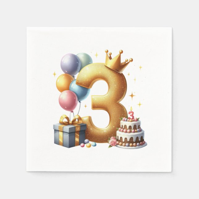 Golden 3rd Birthday Napkin (Front)