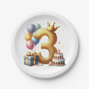 Golden 3rd Birthday Paper Plate