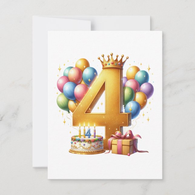 Golden 4th Birthday Invitation (Front)