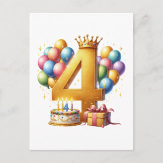 Golden 4th Birthday Invitation Postcard