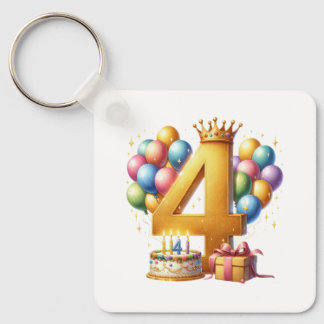 Golden 4th Birthday Key Ring