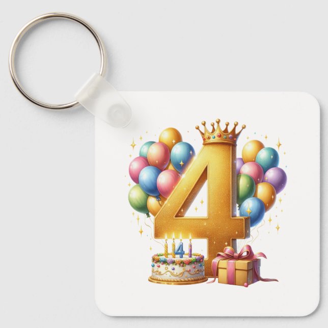 Golden 4th Birthday Key Ring (Front)