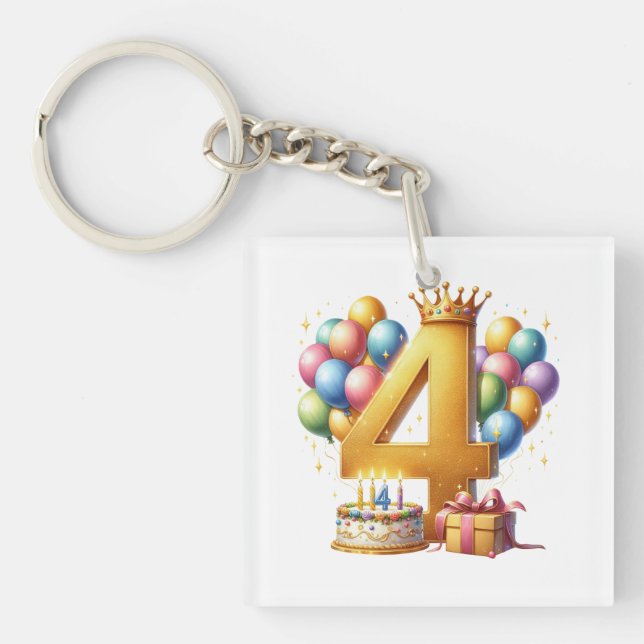 Golden 4th Birthday Key Ring (Front)