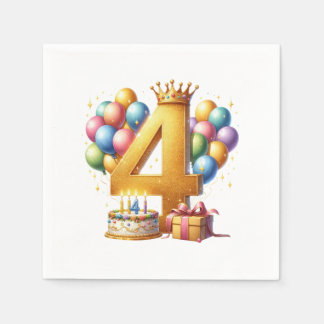Golden 4th Birthday Napkin
