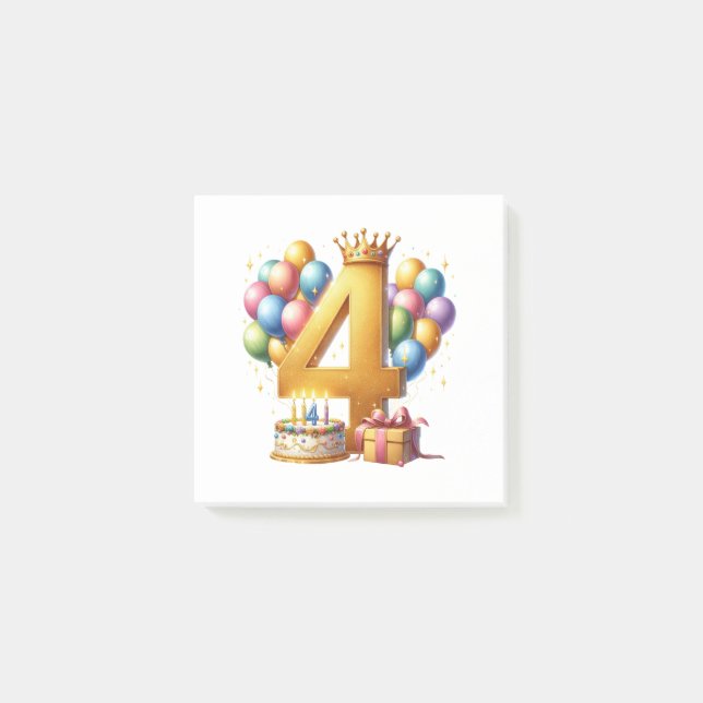Golden 4th Birthday Post-it Notes (Front)