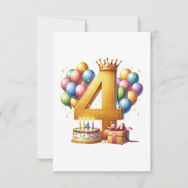 Golden 4th Birthday RSVP Card (Front)