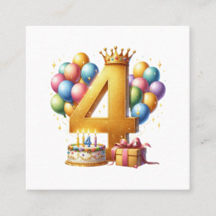 Golden 4th Birthday Square Business Card