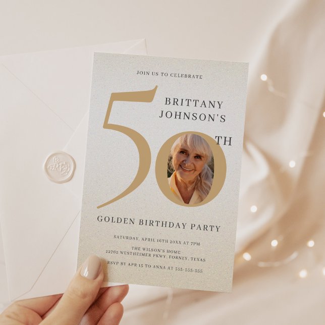 Golden 50 Anniversary Elegant 50th Birthday Invitation (Creator Uploaded)