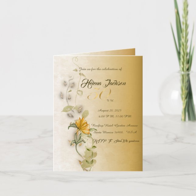 Golden 50 th birthday invitation card  (Front)
