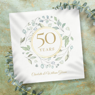 Golden 50 Wedding Anniversary Laurel Greenery  Napkin