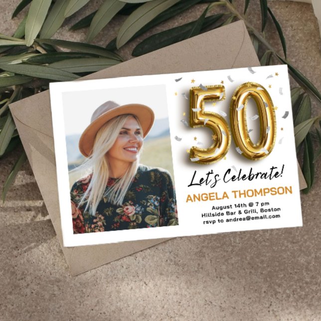 Golden 50 Years Birthday Photo Invitation (Creator Uploaded)