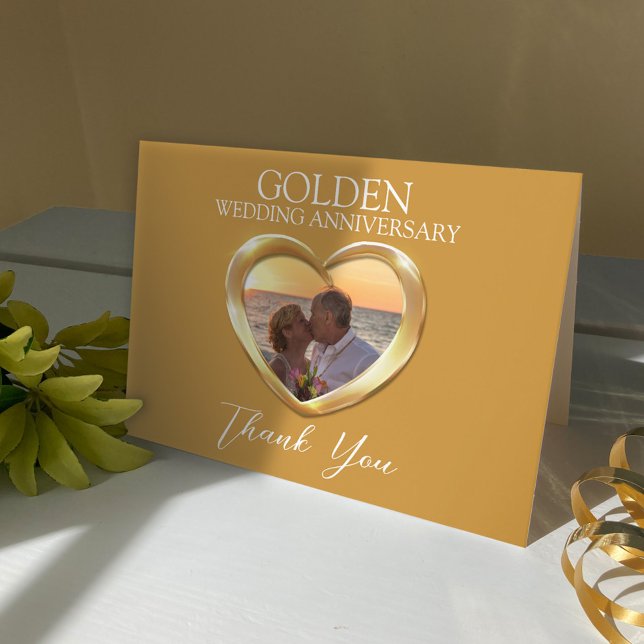 Golden 50th Anniversary add your own photo heart Thank You Card (Creator Uploaded)
