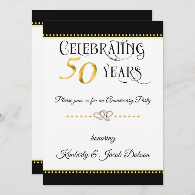 Golden 50th Anniversary Celebration Invitation (Front/Back)