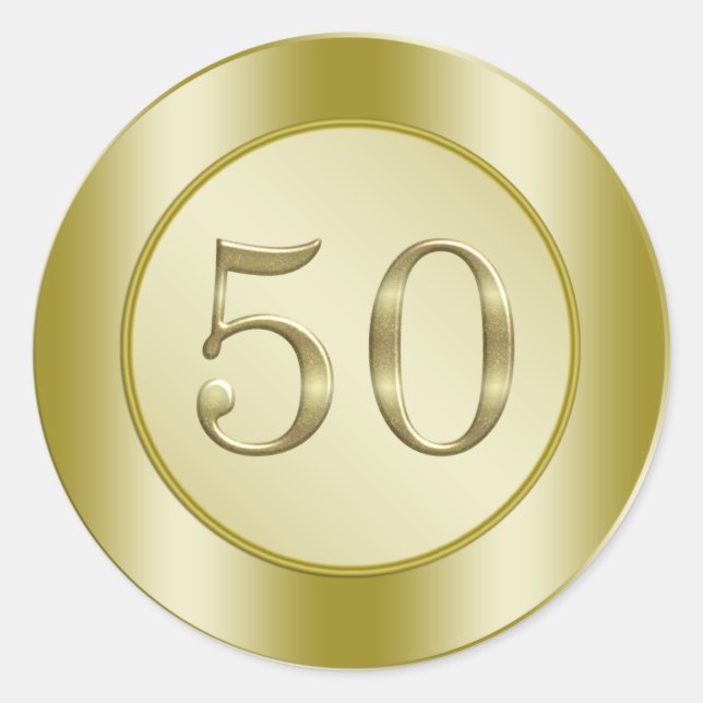 Golden 50th Anniversary Classic Round Sticker (Front)