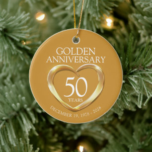 Golden 50th anniversary custom photo gift ceramic ornament