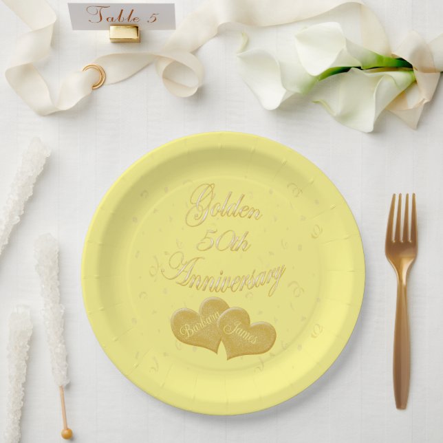 Golden 50th Anniversary Customised Paper Plate (Wedding)