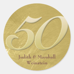 Golden (50th) Anniversary Faux Metal-Look Classic Round Sticker