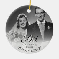 Golden 50th Anniversary Photo Ornament with QR Cod