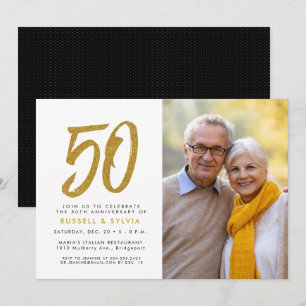 Golden 50th anniversary photo party invitation