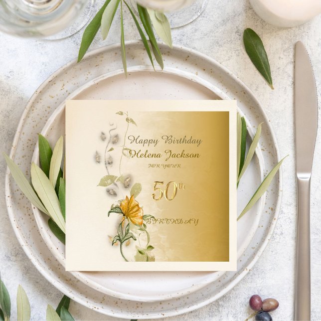 Golden 50th birthday paper napkins  (Creator Uploaded)
