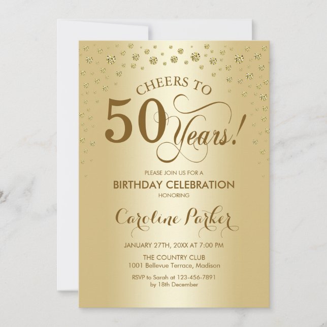 Golden 50th Birthday Party Invitation (Front)
