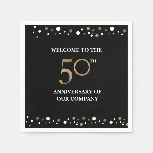Golden 50th Company Anniversary Confetti Gold Napkin (Front)