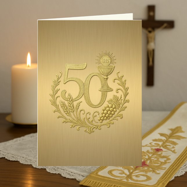 Golden 50th Ordination Anniversary for priest Card (Creator Uploaded)