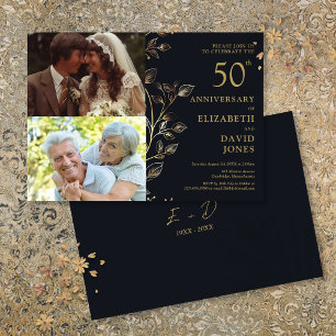 Golden 50th Wedding Anniversary 2 Photo Invitation