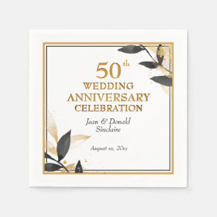 Golden 50th Wedding Anniversary, Black and Gold, Napkin