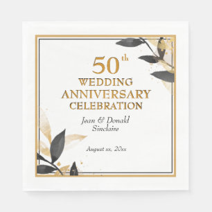 Golden 50th Wedding Anniversary, Black and Gold, Napkin