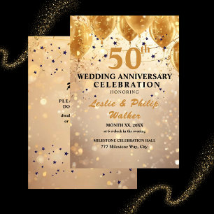 Golden 50th Wedding Anniversary Celebration Invitation