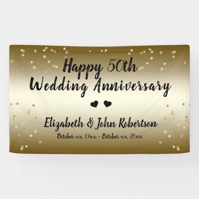 Golden 50th Wedding Anniversary Confetti Elegant Banner (Horizontal)