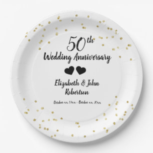 Golden 50th Wedding Anniversary Confetti Elegant Paper Plate