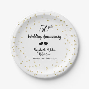 Golden 50th Wedding Anniversary Confetti Elegant Paper Plate