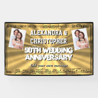 Golden 50th wedding anniversary custom photo banner