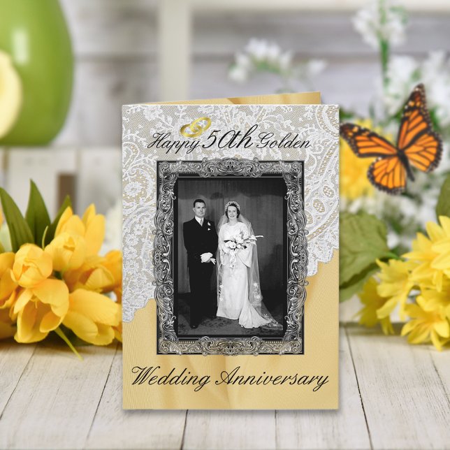Golden 50th Wedding Anniversary Elegant Card (Creator Uploaded)